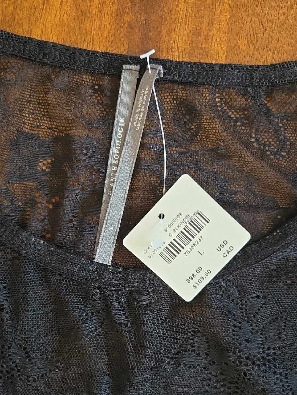 NWT Anthropologie Sheer Black Lace Long Sleeve Bodysuit Size Large - Picture 2 of 9